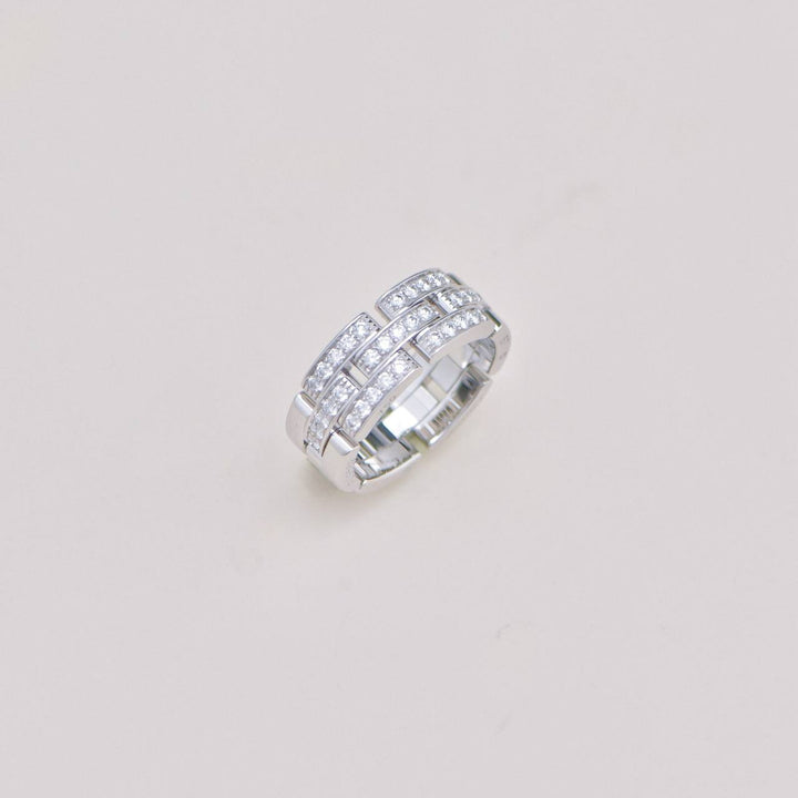 Preowned Authentic Cartier Maillon Panthère Ring 3-row Pavé Diamond Size 57 18k White Gold