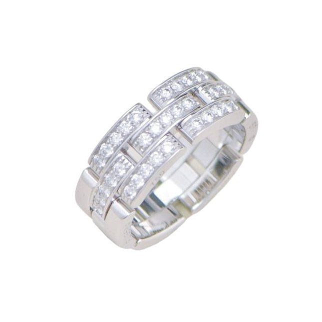 Authentic Preowned Full set Cartier Maillon Panthère Ring 3-row Pavé Diamond Size 57 18k White Gold