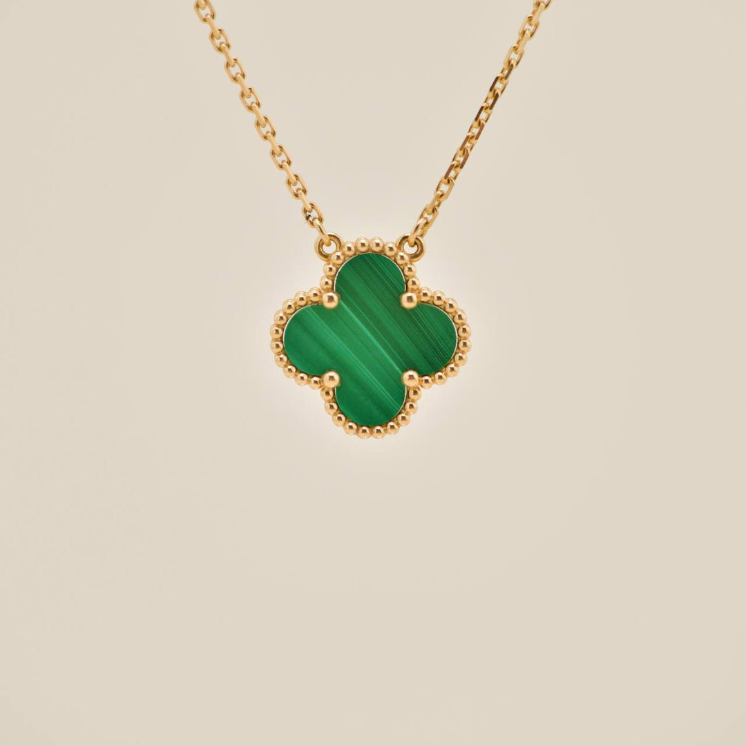 Preowned Authentic Van Cleef & Arpels Vintage Alhambra Necklace Malachite 18K Yellow Gold