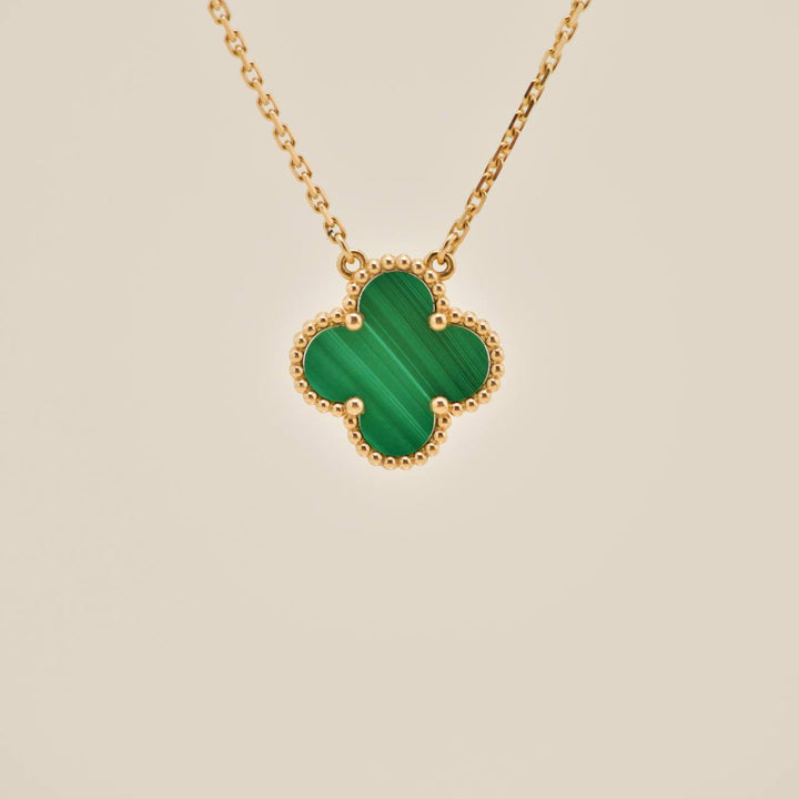 Preowned Authentic Van Cleef & Arpels Vintage Alhambra Necklace Malachite 18K Yellow Gold