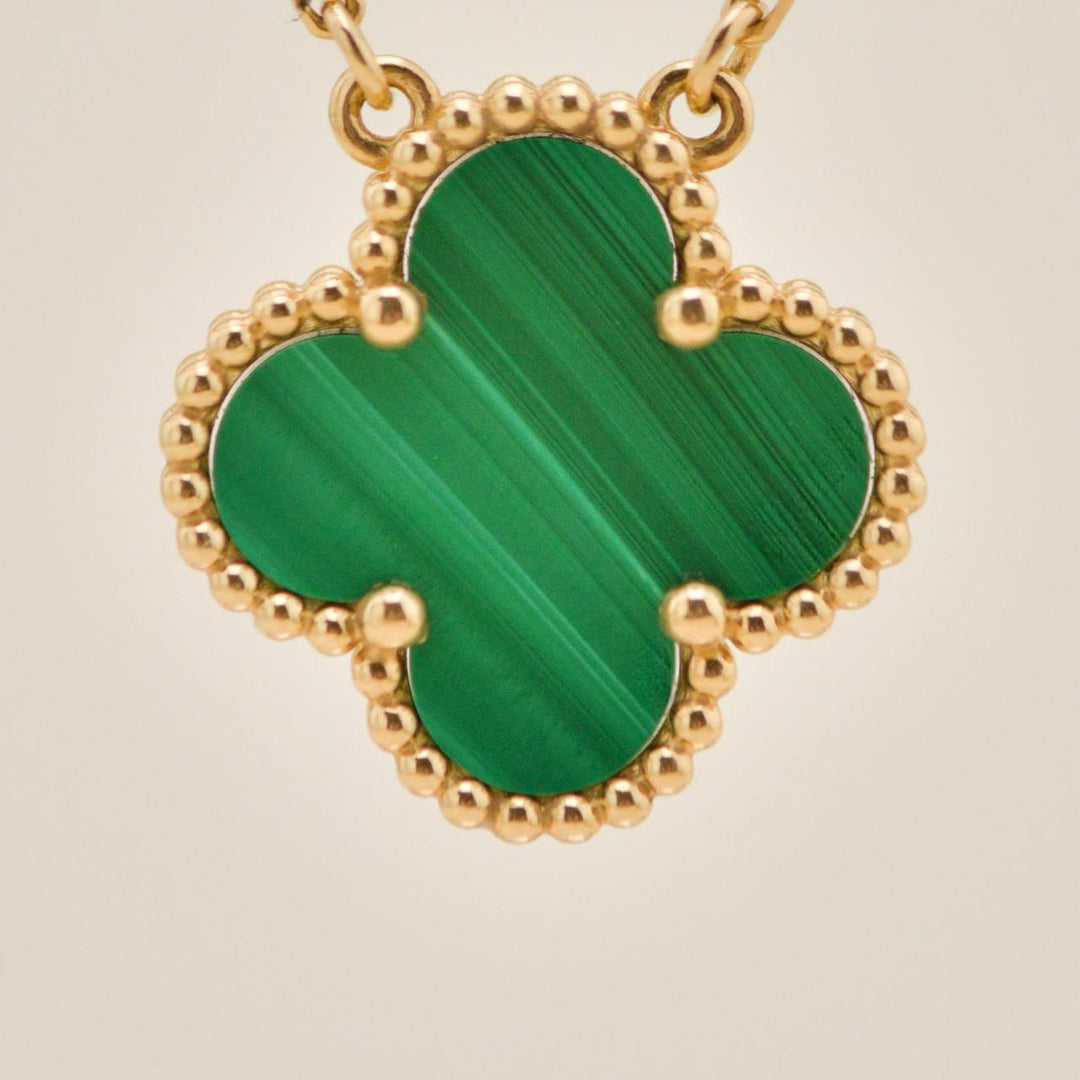 Preloved Full set Authentic Van Cleef & Arpels Vintage Alhambra Necklace Malachite 18K Yellow Gold