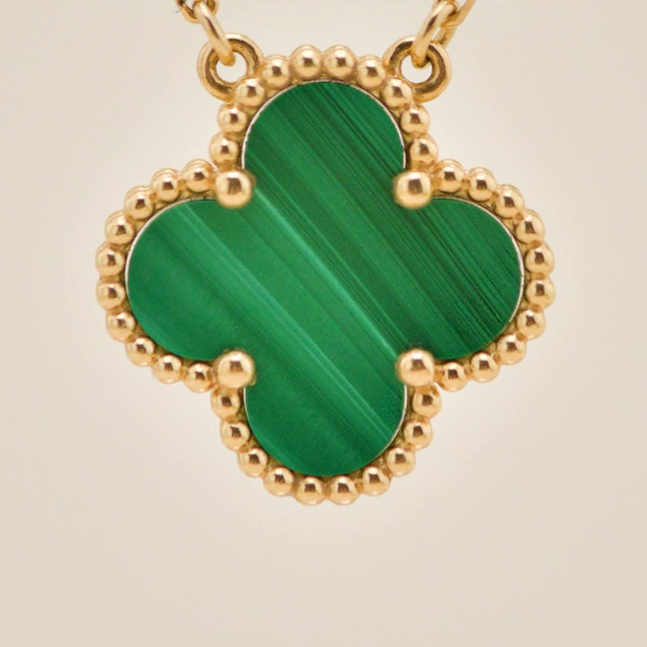 Preloved Full set Authentic Van Cleef & Arpels Vintage Alhambra Necklace Malachite 18K Yellow Gold