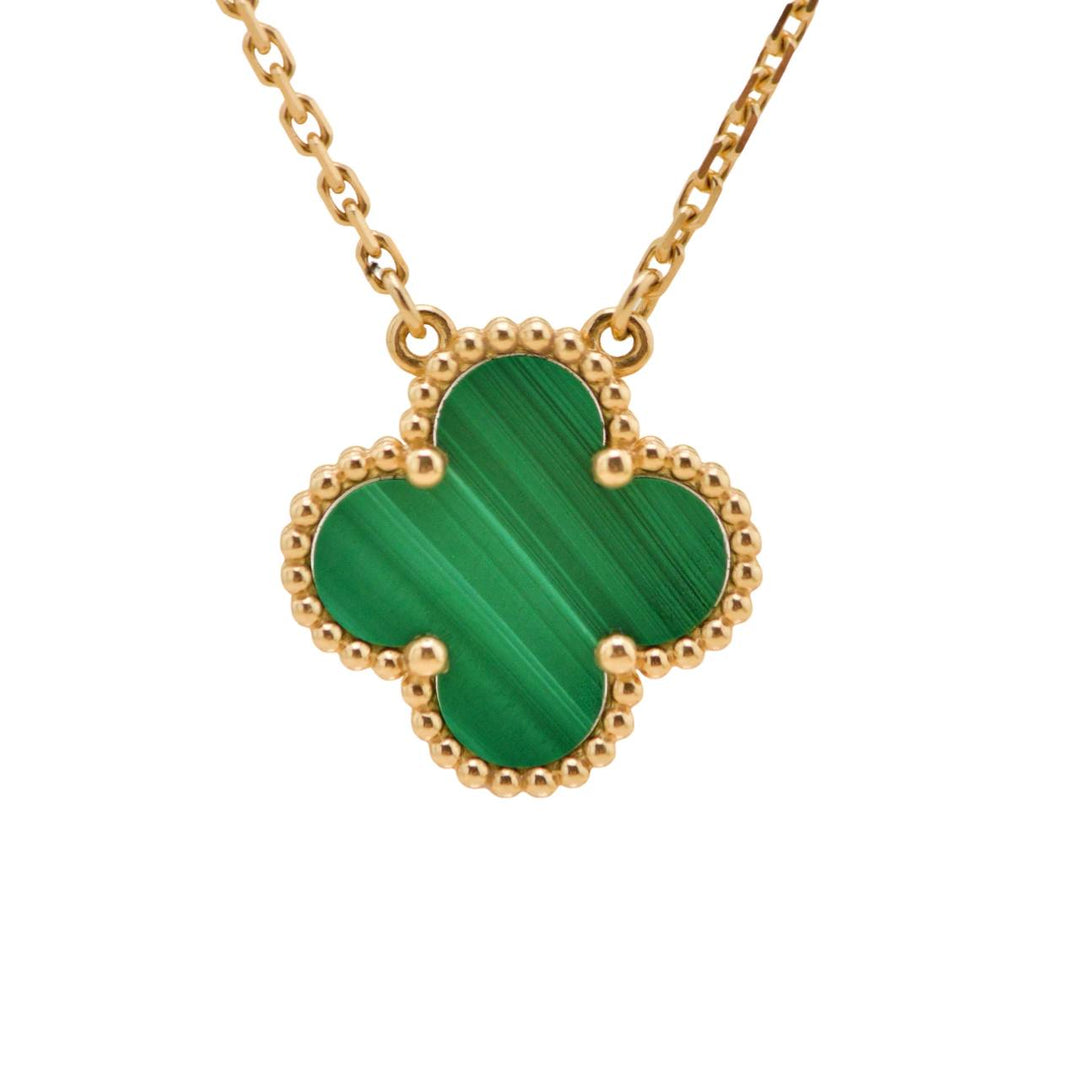 Second Hand Authentic Van Cleef & Arpels Vintage Alhambra Necklace Malachite 18K Yellow Gold