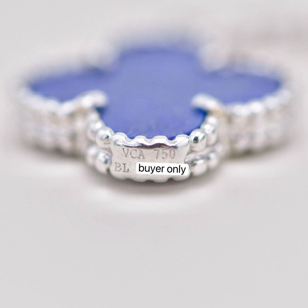 Preowned Authentic Full set VCA Lucky Alhambra Bracelet Turquoise Lapis Lazuli & Mother of Pearl 18K White Gold