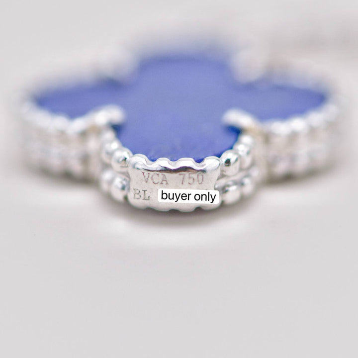 Preowned Authentic Full set VCA Lucky Alhambra Bracelet Turquoise Lapis Lazuli & Mother of Pearl 18K White Gold