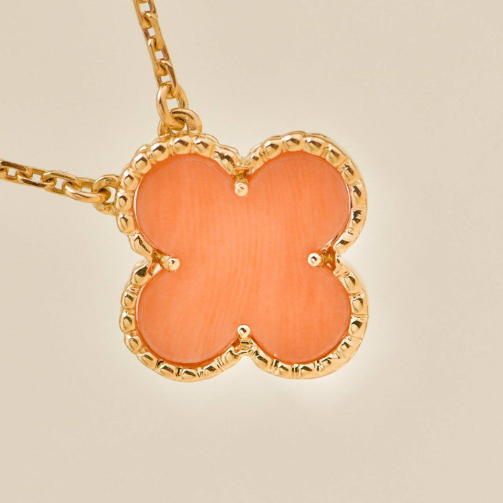 Authentic Second Hand VCA Vintage Alhambra Pendant Necklace Coral 18K Yellow Gold