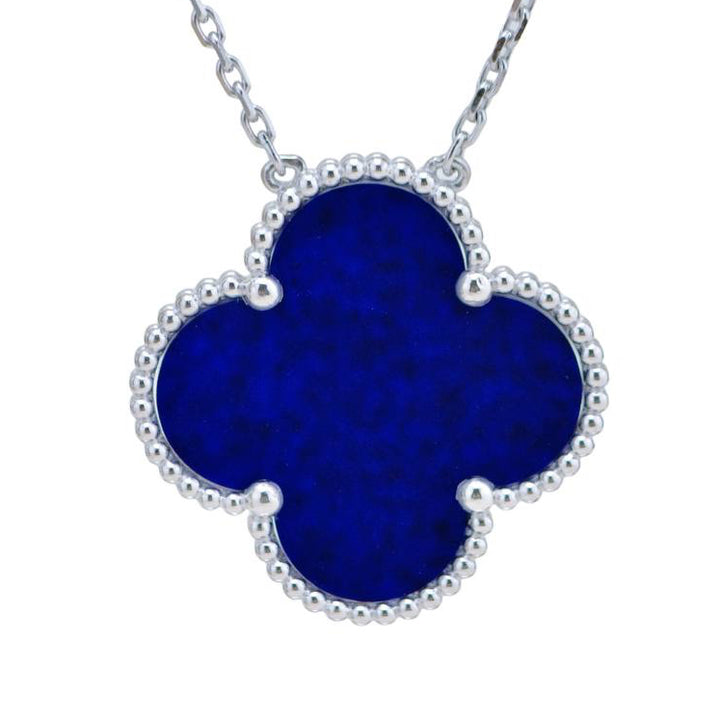 Preloved Authentic Full set Van Cleef Magic Alhambra Necklace Blue Sèvres Porcelain 18K White Gold