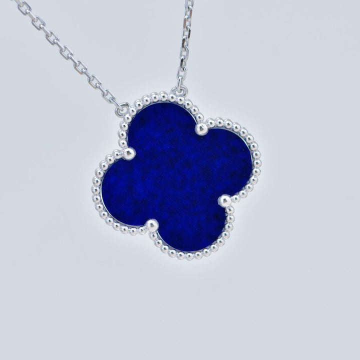Second Hand Authentic Full set VCA Magic Alhambra Necklace Blue Sèvres Porcelain 18K White Gold