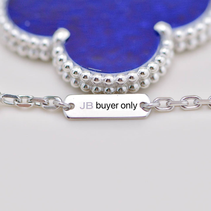 Used Authentic Van Cleef Magic Alhambra Necklace Blue Sèvres Porcelain 18K White Gold