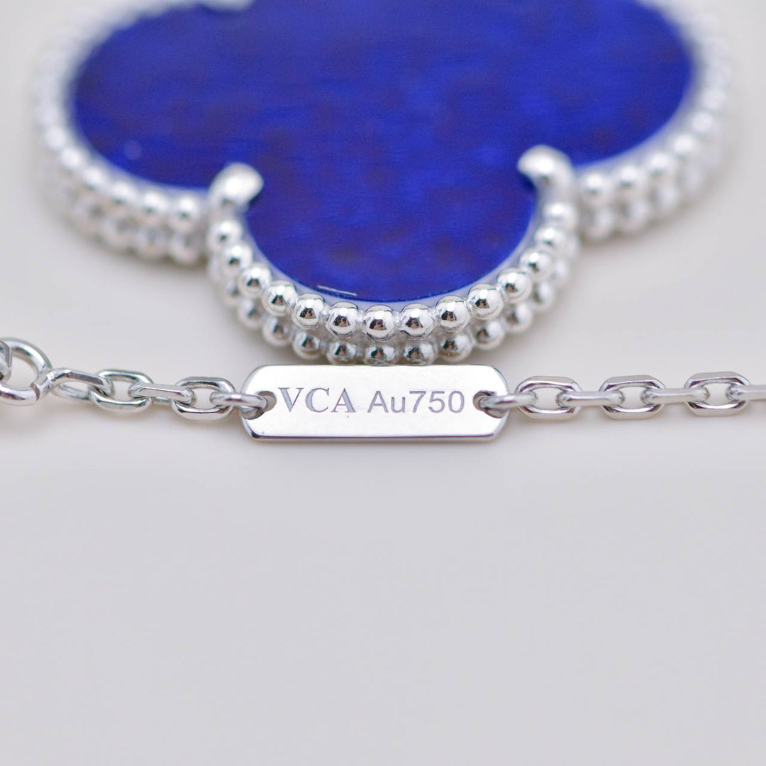 Preloved Authentic Van Cleef Magic Alhambra Necklace Blue Sèvres Porcelain 18K White Gold