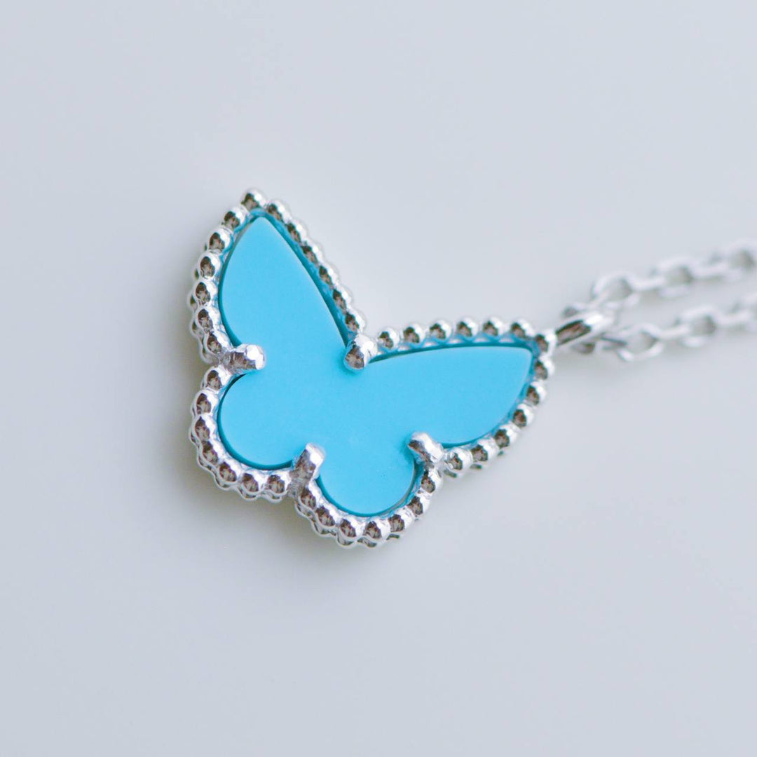 Preloved VCA Sweet Alhambra Turquoise Butterfly Necklace 18K White Gold