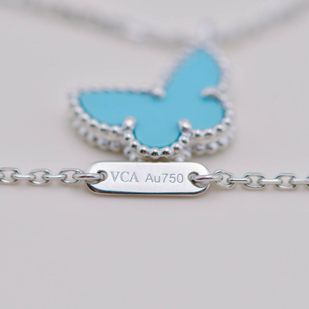 Second Hand VCA Sweet Alhambra Turquoise Butterfly Necklace 18K White Gold