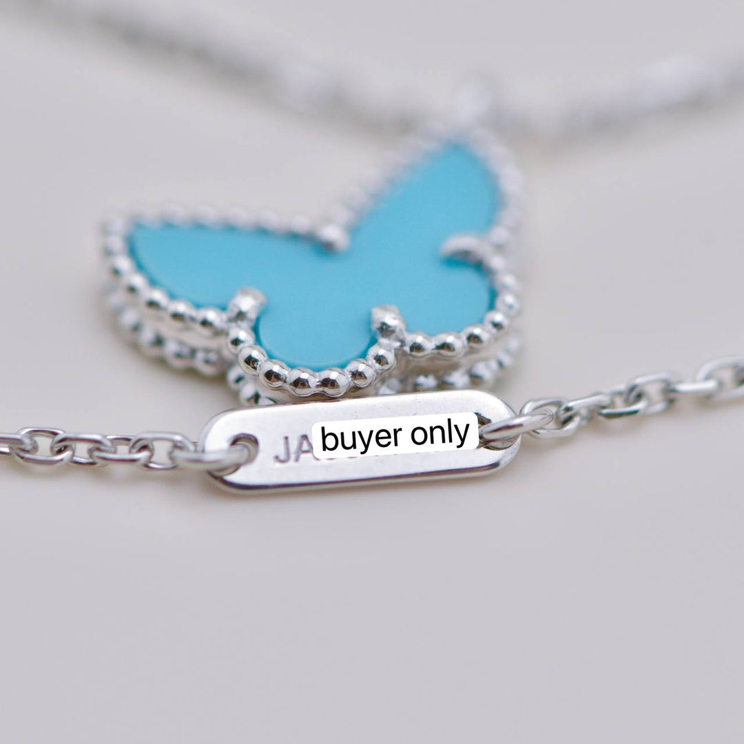 Van Cleef & Arpels Sweet Alhambra Turquoise Butterfly Necklace 18K White Gold