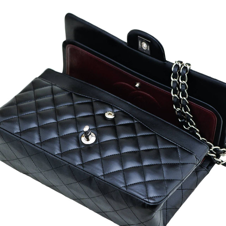 Chanel Classic Double Flap Handbag Quilted Lambskin Leather Black