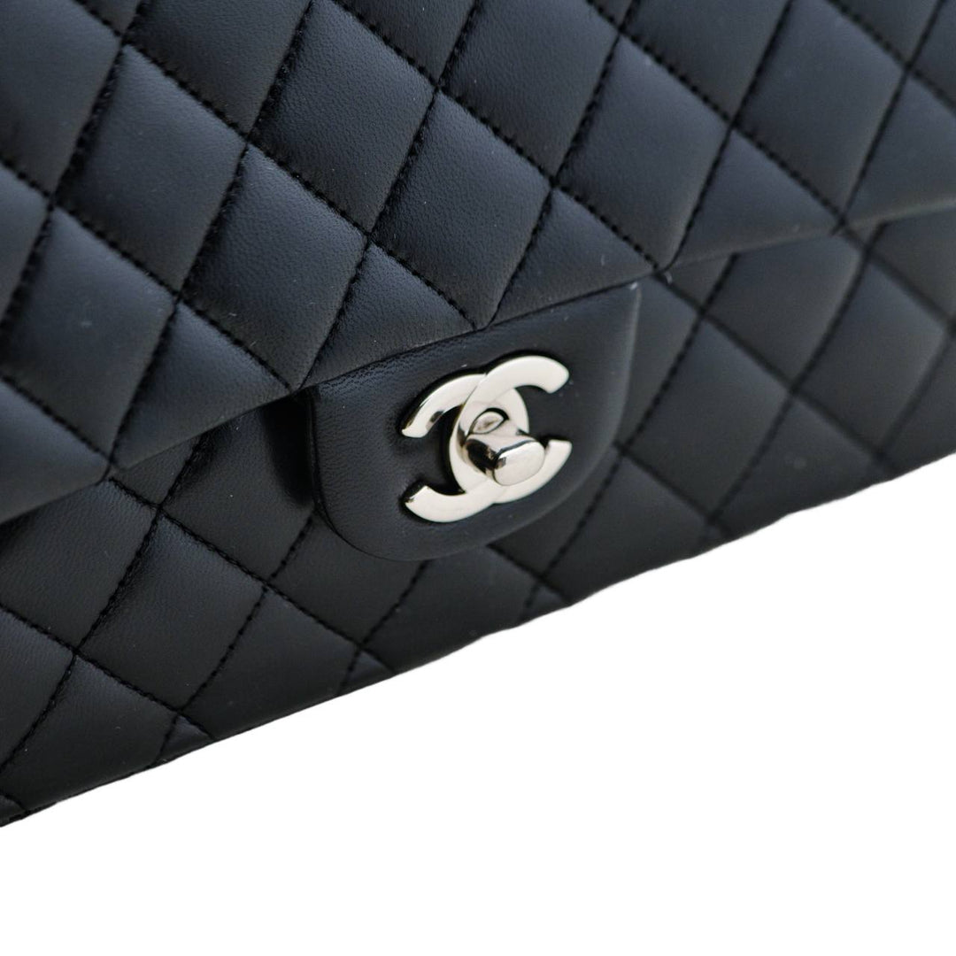 Chanel Classic Double Flap Handbag Quilted Lambskin Leather Black