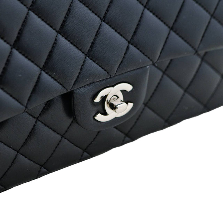 Chanel Classic Double Flap Handbag Quilted Lambskin Leather Black