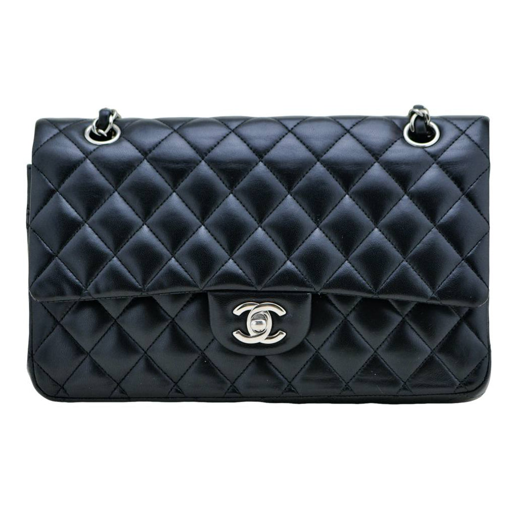 Chanel Classic Double Flap Handbag Quilted Lambskin Leather Black