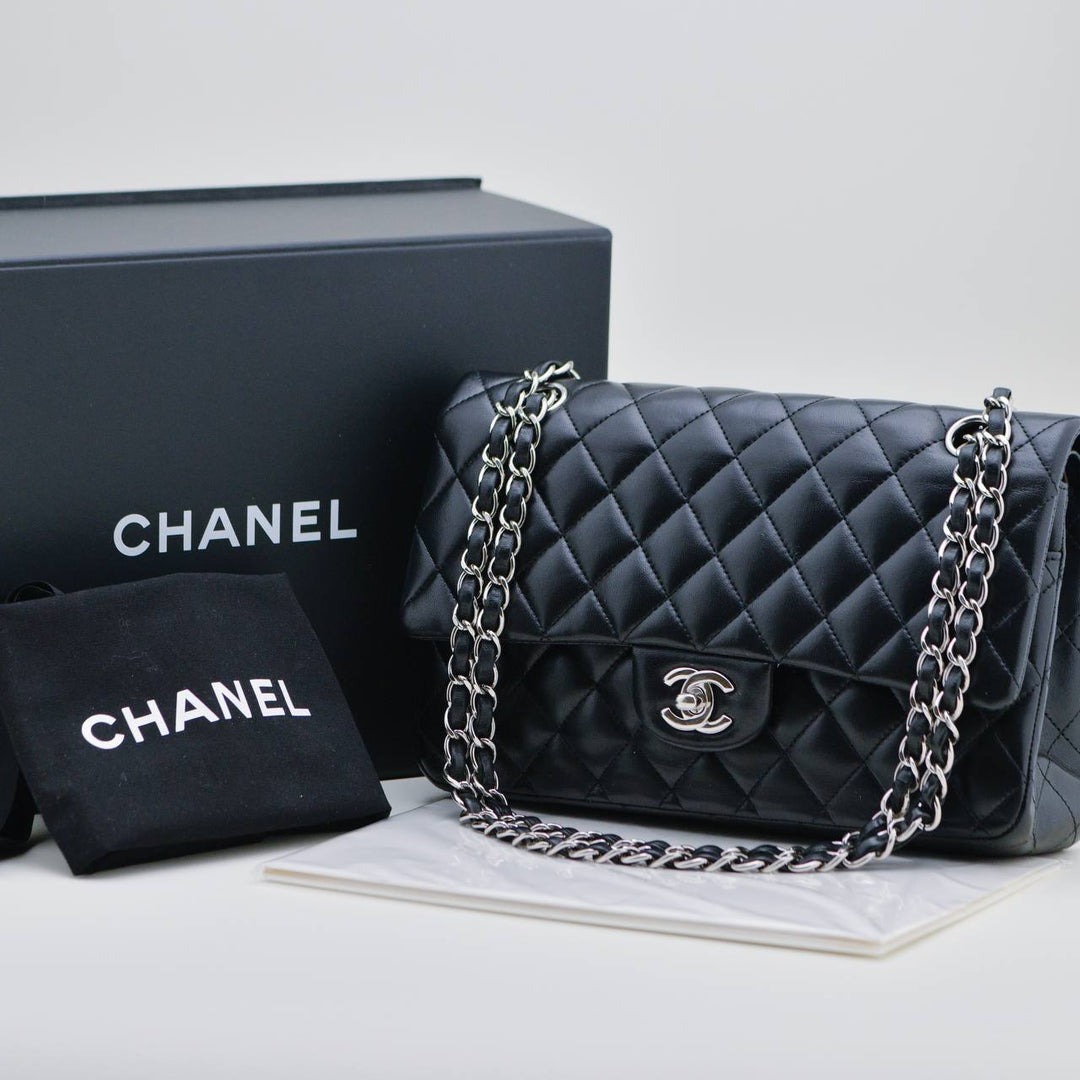 Chanel Classic Double Flap Handbag Quilted Lambskin Leather Black