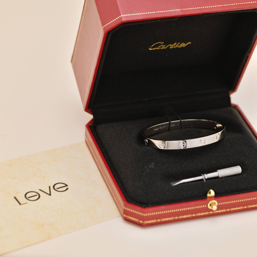 Preowned Authentic Full Set Cartier Love Bracelet Classic Model in 18K White Gold Size 17