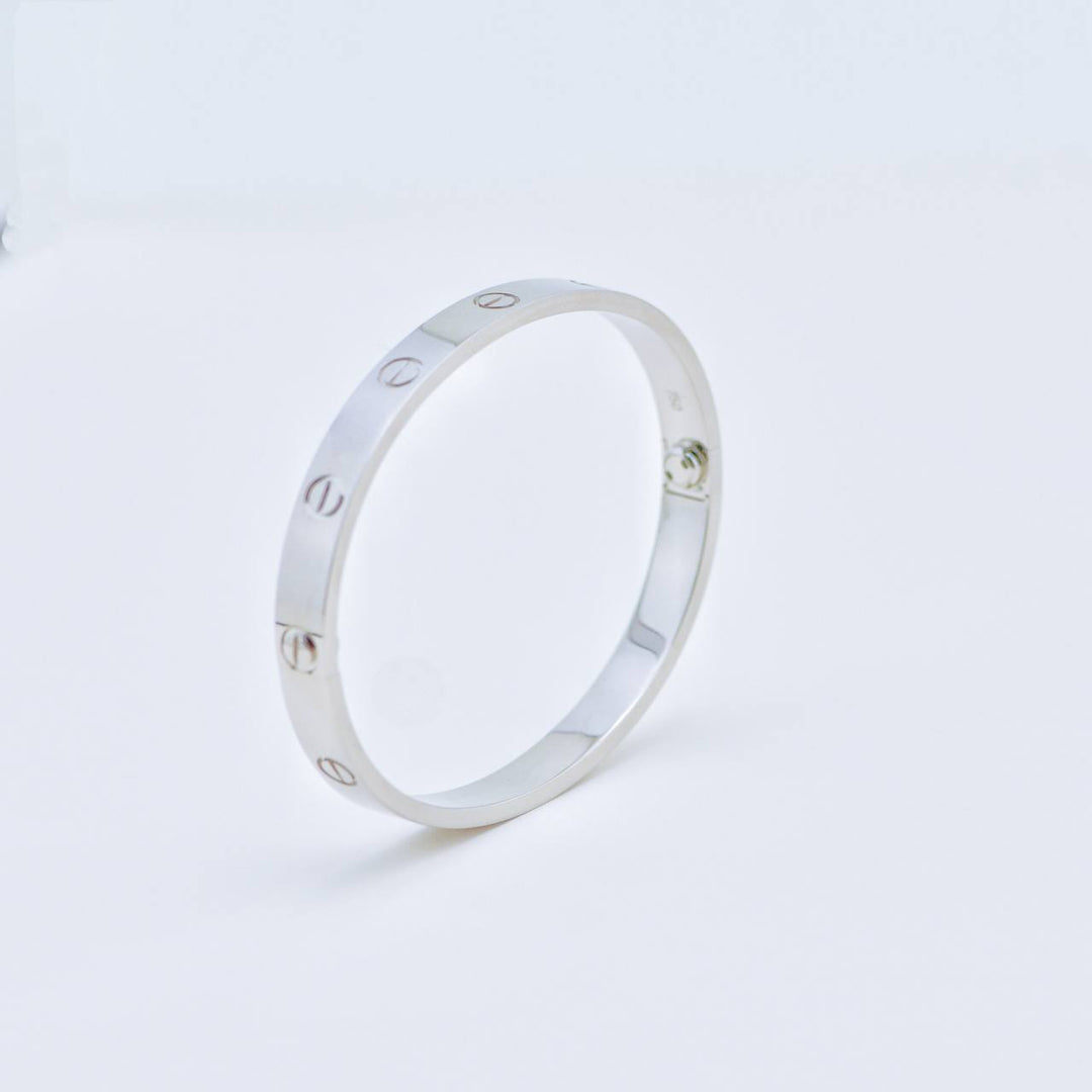 Used Authentic Full Set Cartier Love Bracelet Classic Model in 18K White Gold, Size 17