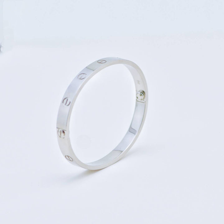 Used Authentic Full Set Cartier Love Bracelet Classic Model in 18K White Gold, Size 17
