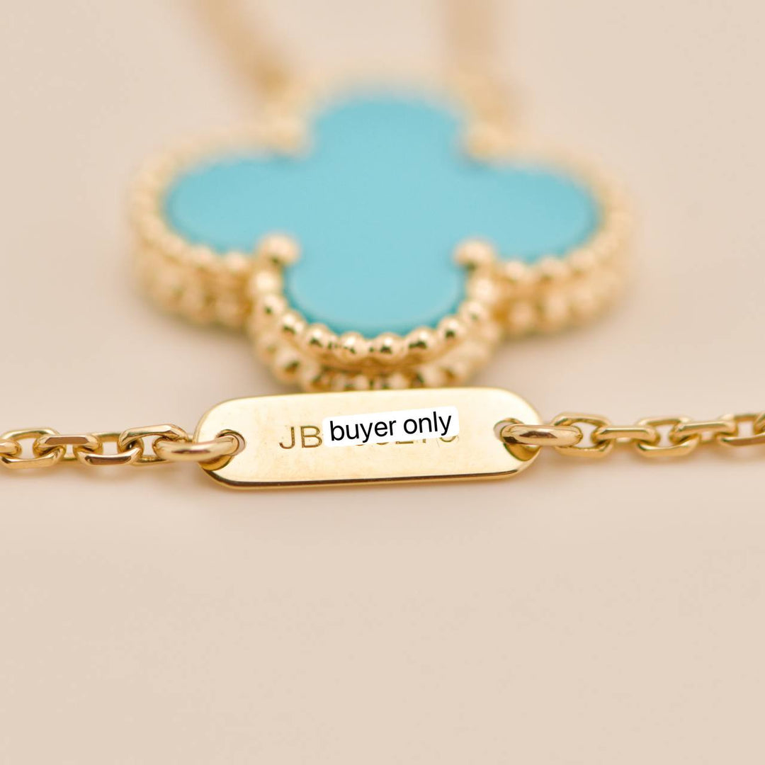 Authentic Preowned Van Cleef & Arpels Vintage Alhambra Pendant Necklace Turquoise 18K Yellow Gold