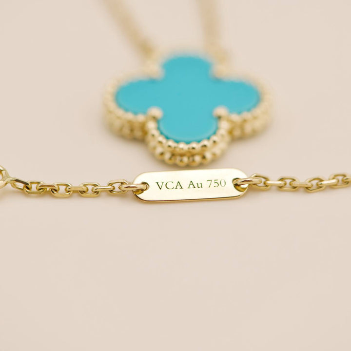 Authentic Second Hand Van Cleef & Arpels Vintage Alhambra Pendant Necklace Turquoise 18K Yellow Gold
