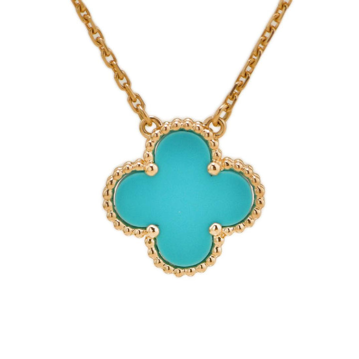Preloved Van Cleef & Arpels Vintage Alhambra Pendant Necklace Turquoise 18K Yellow Gold
