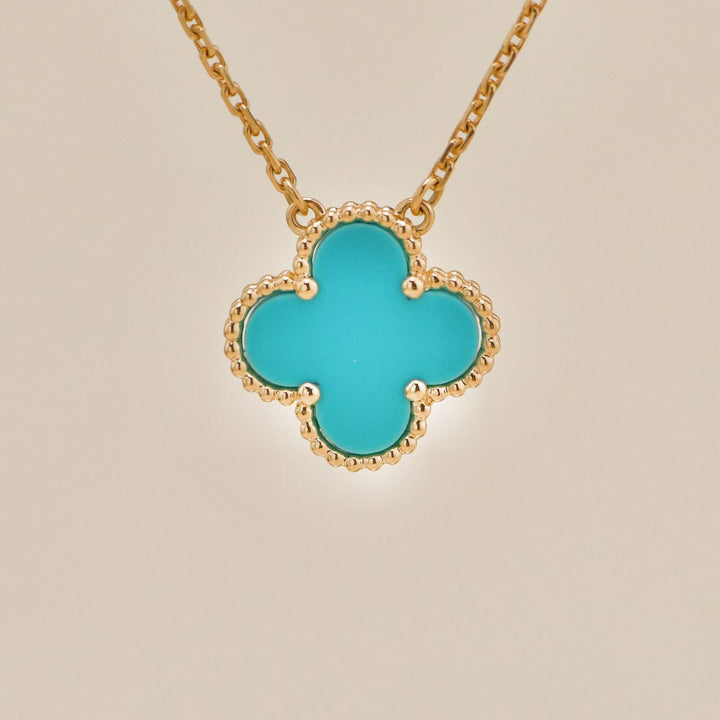 Second Hand Van Cleef & Arpels Vintage Alhambra Pendant Necklace Turquoise 18K Yellow Gold