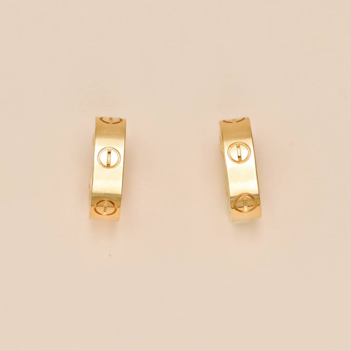 Authentic Preowned Full set Cartier Love Hoop Earrings Classic Model 18K Yellow Gold