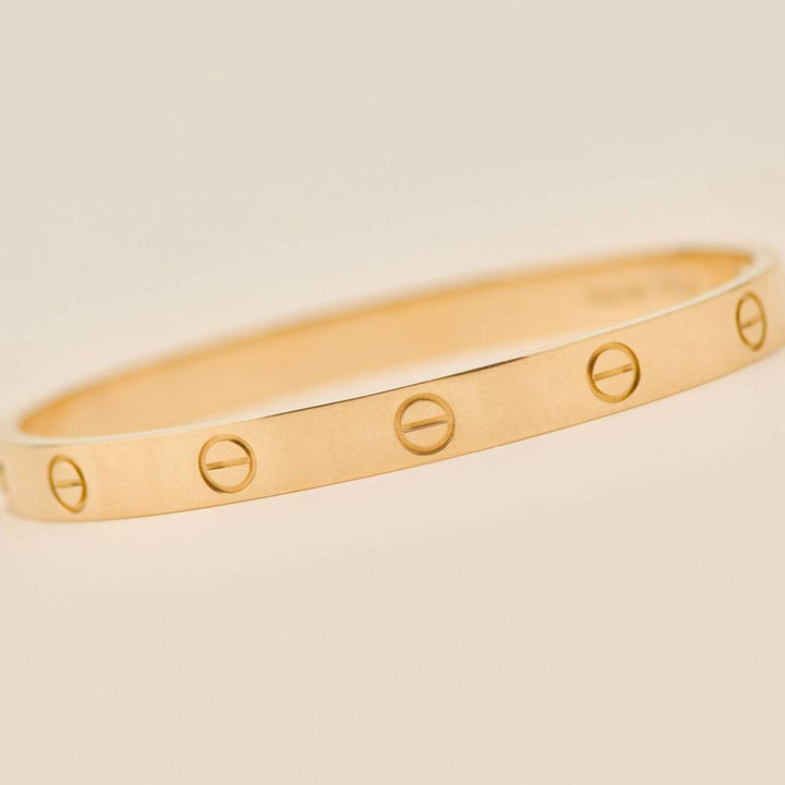 Authentic Second Hand Cartier Love Classic Model Bracelet Size 19 in 18K Yellow Gold