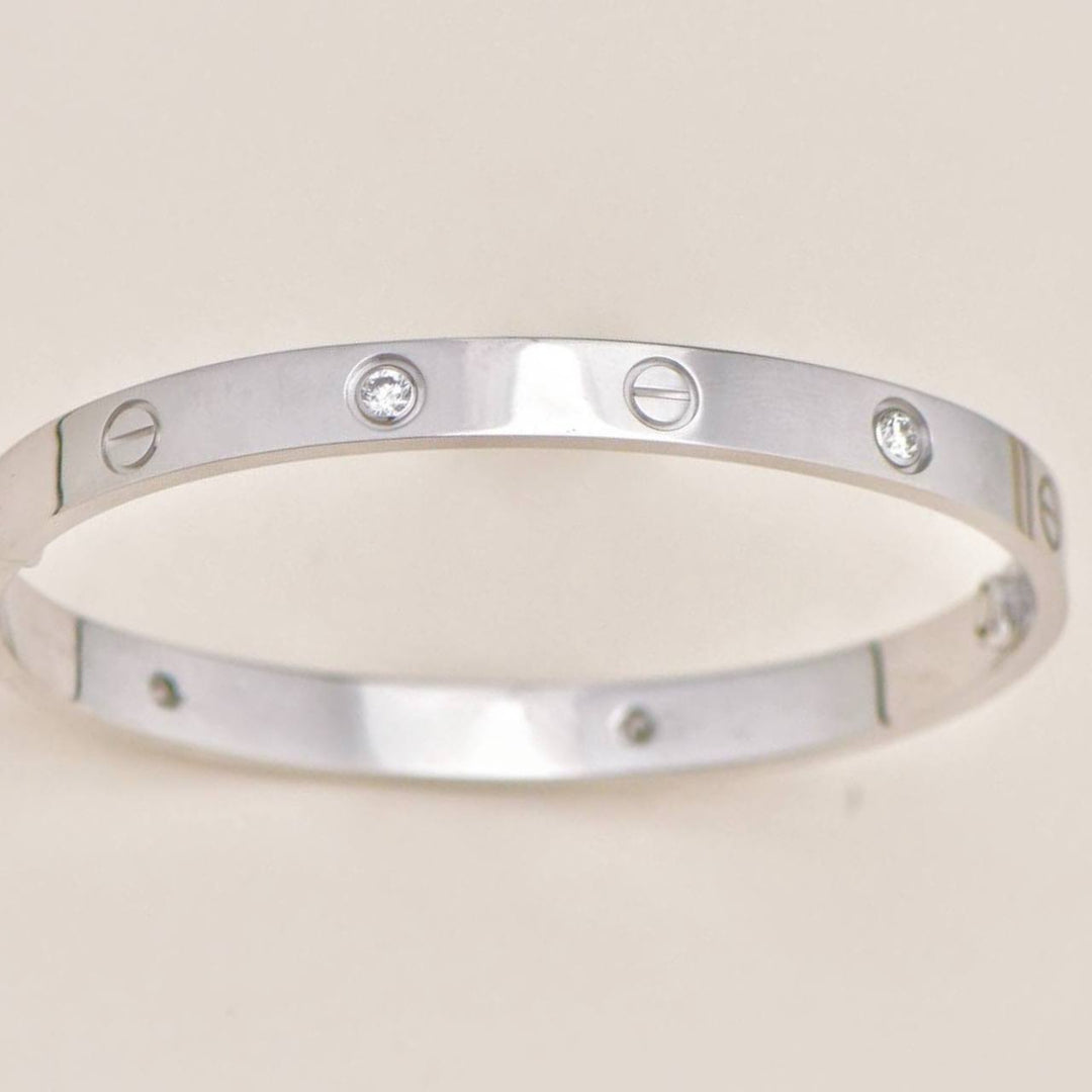 Authentic Second Hand Full set Cartier Love 4 Diamond Classic Model Bracelet Size 17 in 18K White Gold