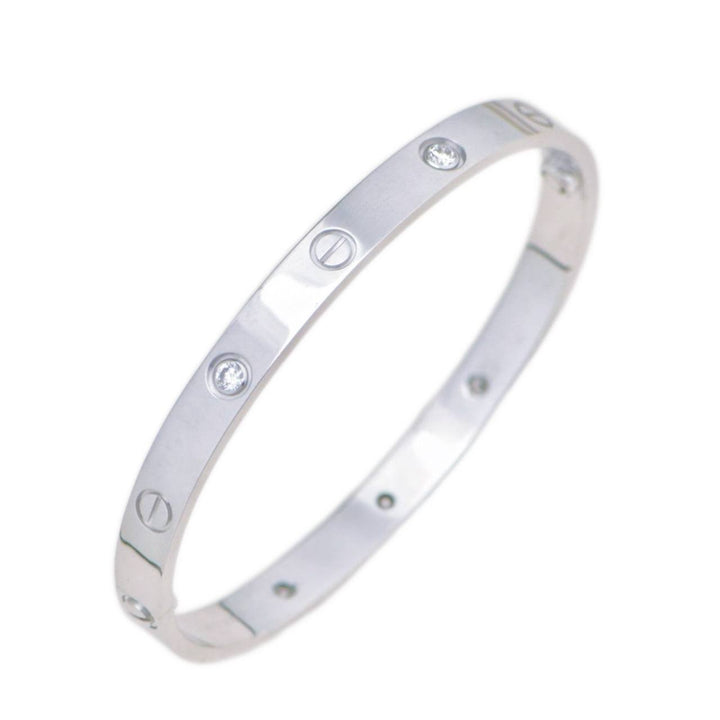 Authentic Preloved Full set Cartier Love 4 Diamond Classic Model Bracelet Size 17 in 18K White Gold
