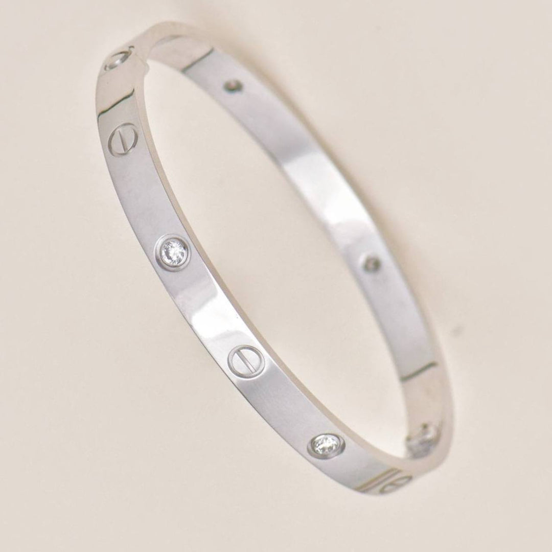 Authentic Preowned Cartier Love 4 Diamond Classic Model Bracelet Size 17 in 18K White Gold