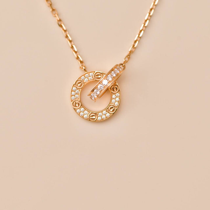 Second Hand Authentic Full set Cartier Love Necklace Pavé Diamond 18K Rose Gold