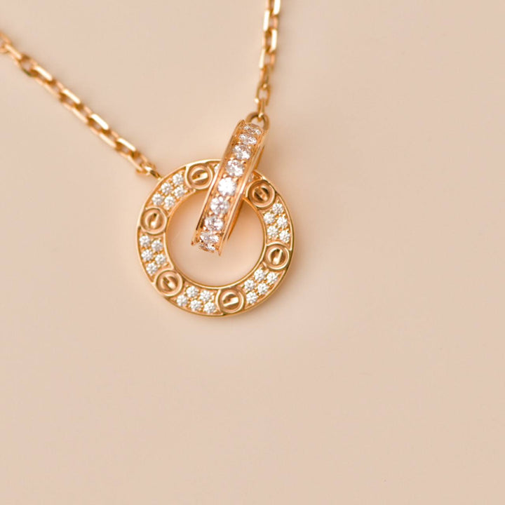 Used Authentic Full set Cartier Love Necklace Pavé Diamond 18K Rose Gold