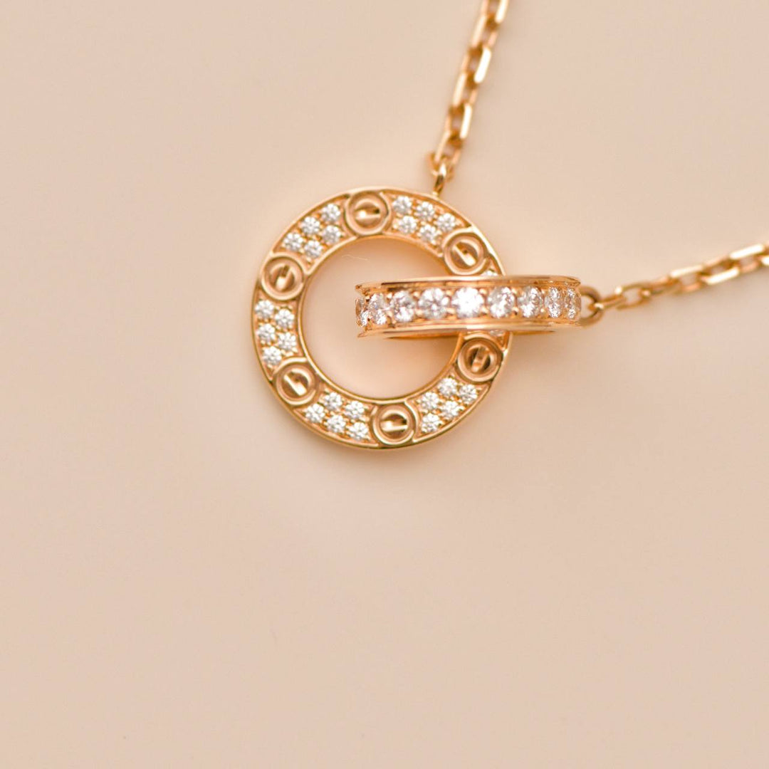 Preloved Authentic Cartier Love Necklace Pavé Diamond 18K Rose Gold