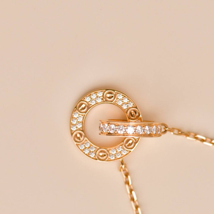 Authentic Cartier Love Necklace Pavé Diamond 18K Rose Gold