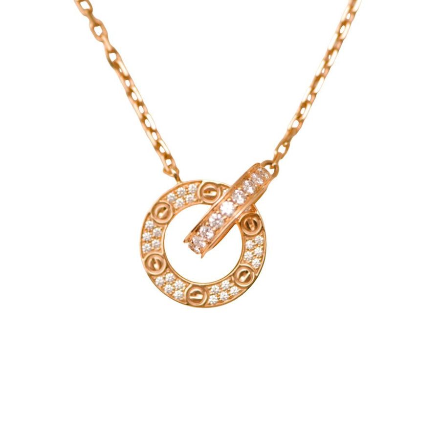 Preloved Authentic Full set Cartier Love Necklace Pavé Diamond 18K Rose Gold