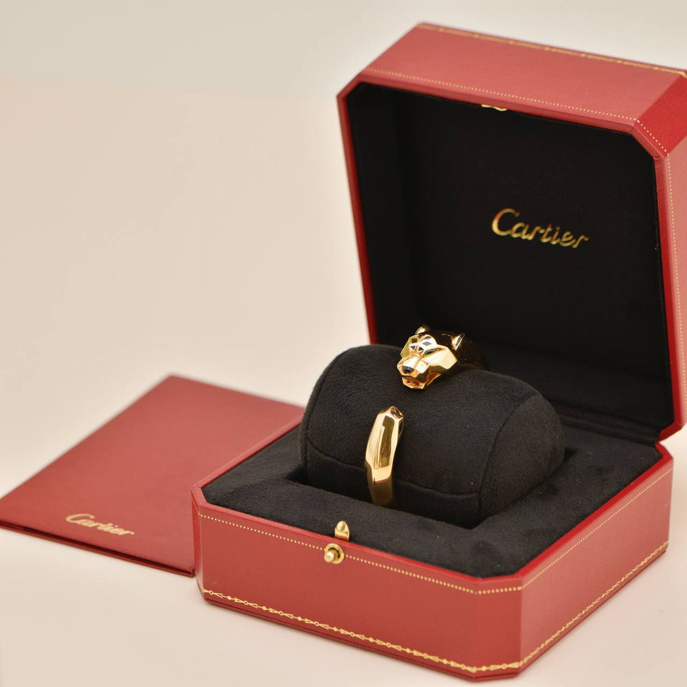 Authentic Preloved Full set Cartier Panthère 18k Yellow Gold Tsavorite And Onyx Bracelet Size 17