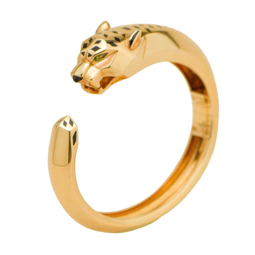 Authentic Second Hand Full set Cartier Panthère 18k Yellow Gold Tsavorite And Onyx Bracelet Size 17