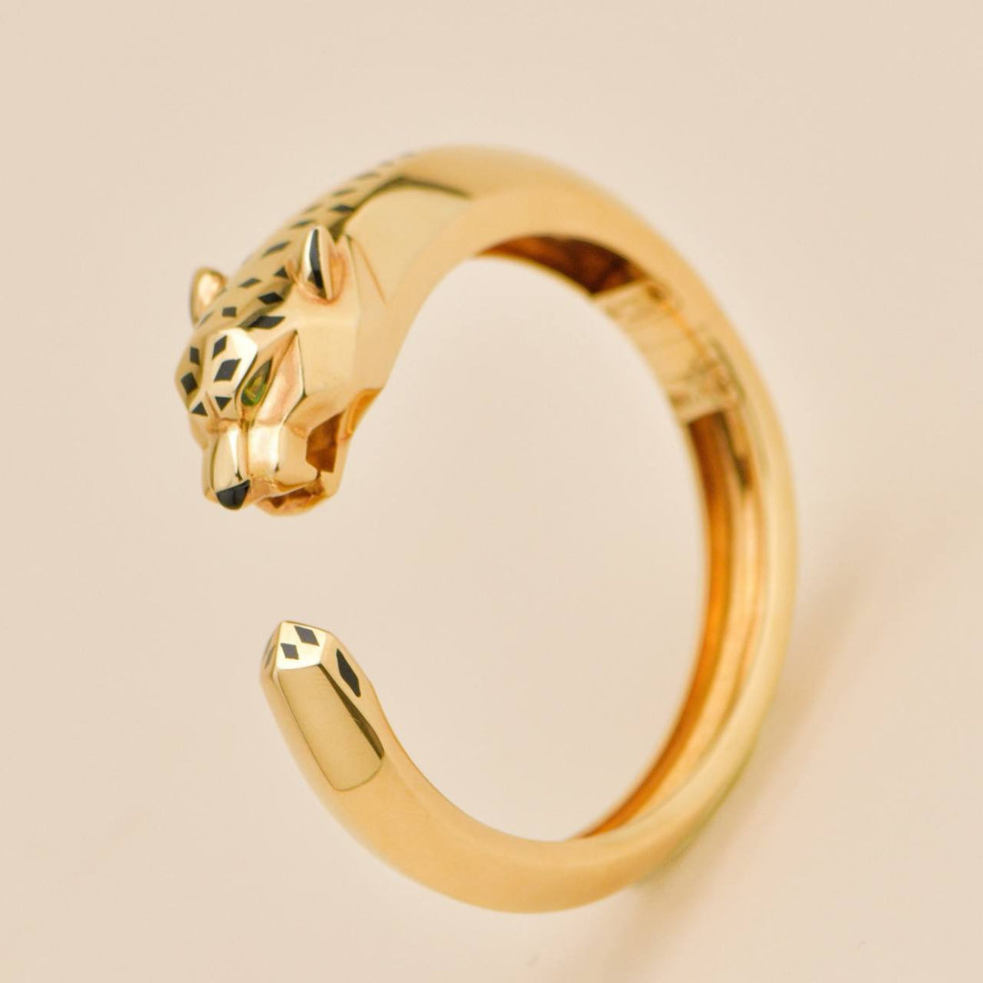 Authentic Second Hand Cartier Panthère 18k Yellow Gold Tsavorite And Onyx Bracelet Size 17