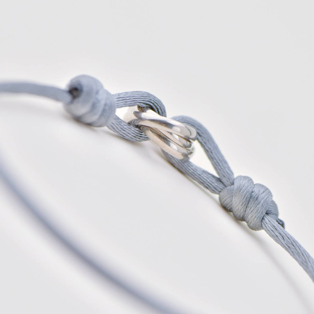 Authentic Preowned Full set Cartier Trinity Grey Cord Bracelet 18K White Gold