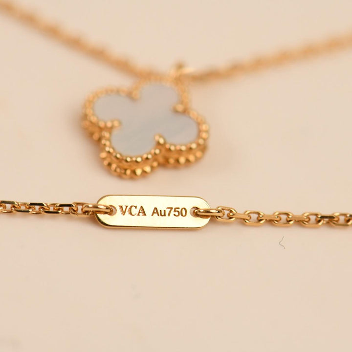 Preloved Authentic Van Cleef Sweet Alhambra Necklace Mother of Pearl 18K Yellow Gold