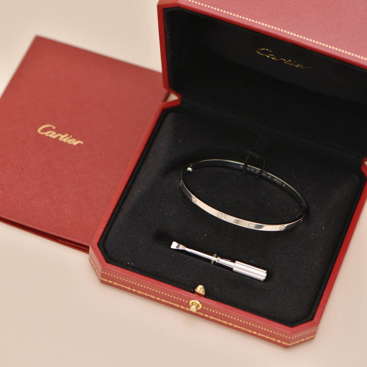 Preowned Authentic Full Set Cartier Love Bracelet Small Model 18K White Gold Size 19