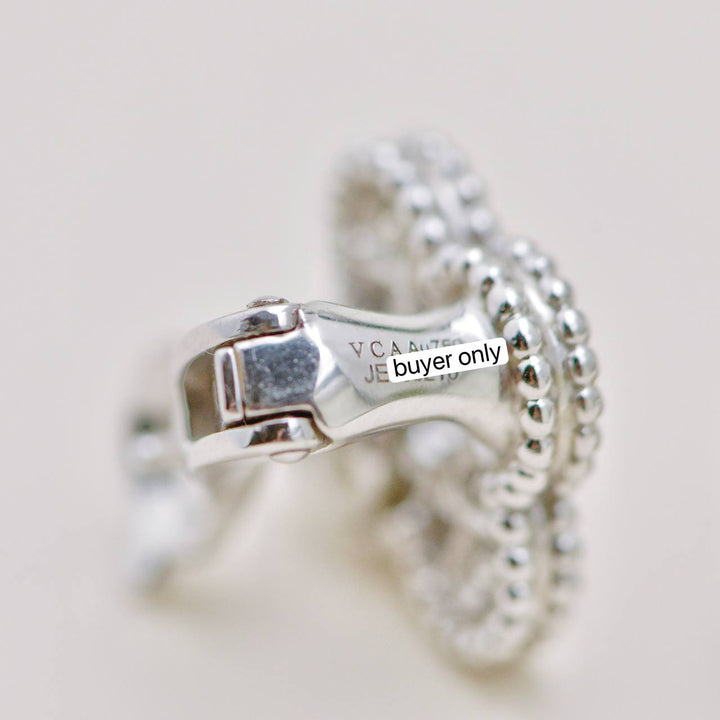 Used Authentic Van Cleef & Arpels Vintage Alhambra Stud Earrings Pavé Diamond 18K White Gold