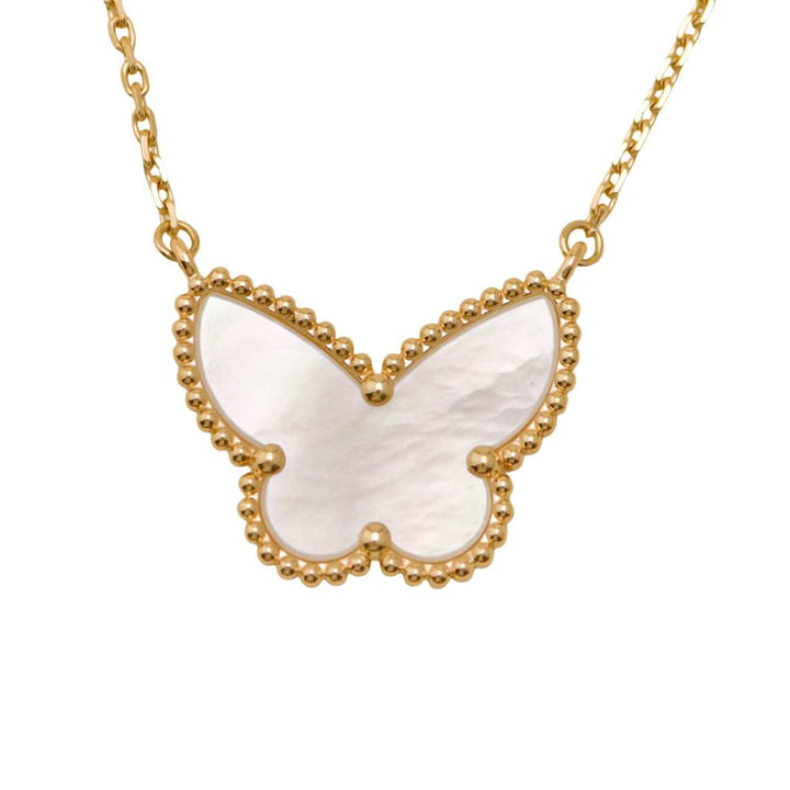 Preloved Van Cleef & Arpels Lucky Alhambra Butterfly Necklace Mother of Pearl 18K Yellow Gold