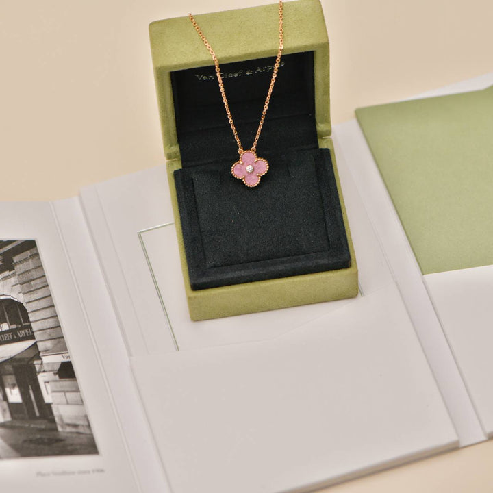 Preowned Van Cleef & Arpels Alhambra 2021 Holiday Pendant Rhodonite Diamond 18K Rose Gold
