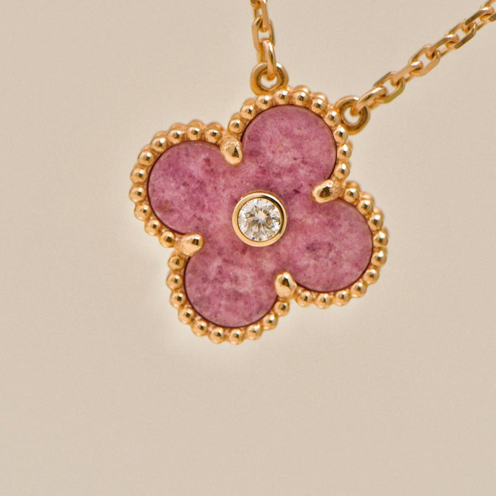 Authentic VCA Alhambra 2021 Holiday Pendant Rhodonite Diamond 18K Rose Gold