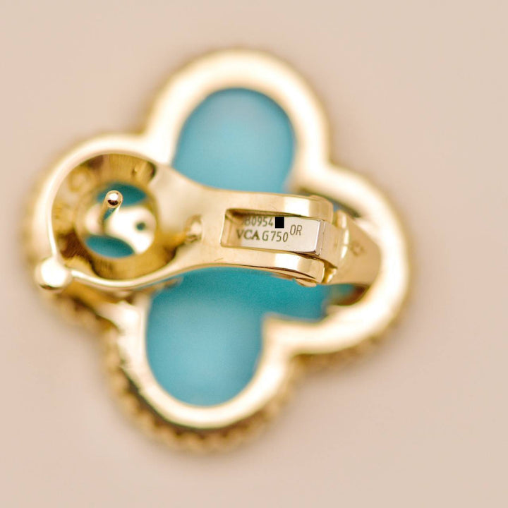 Van Cleef & Arpels Magic Alhambra Turquoise Earrings 18K Yellow Gold